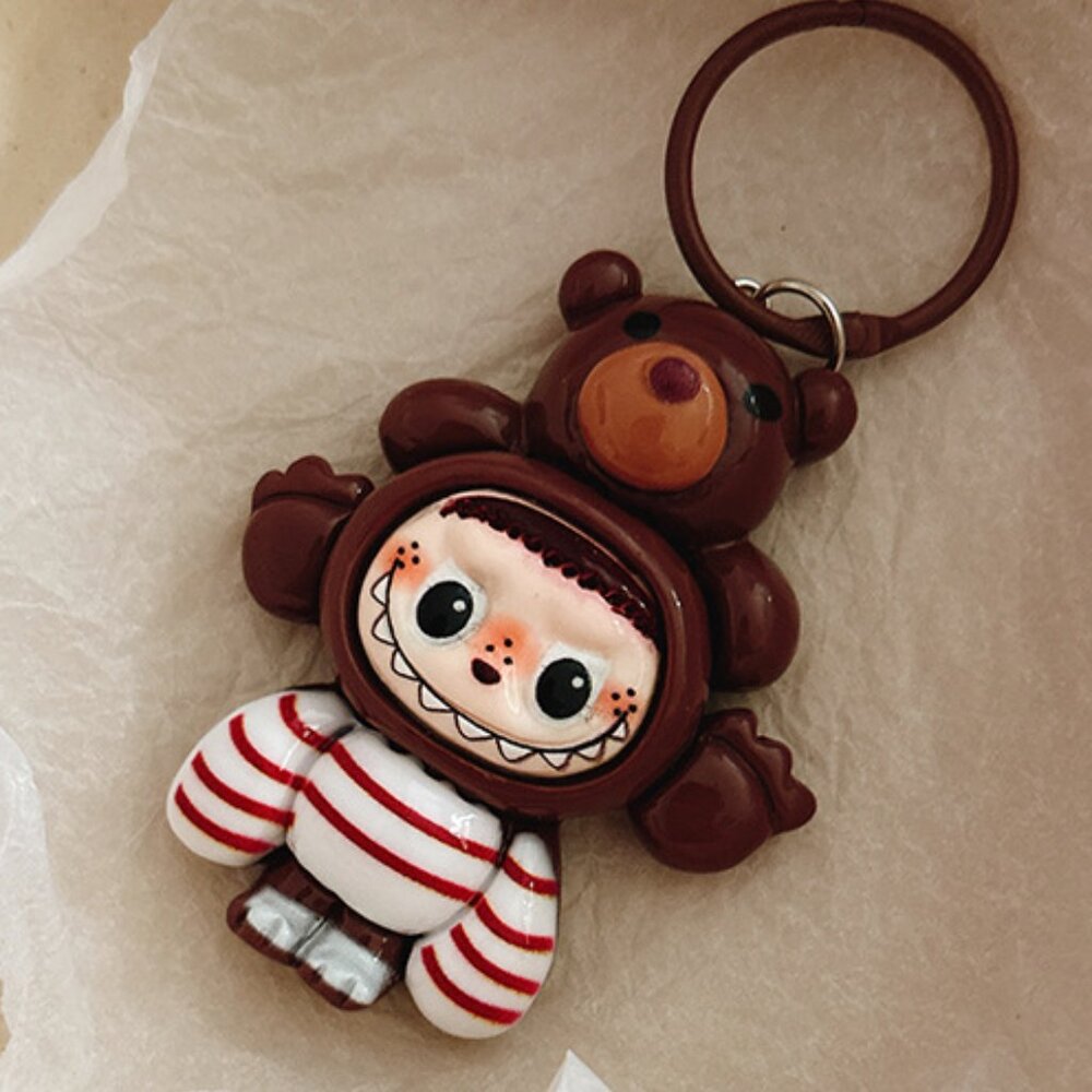 New Popular Hot! mini brown Mocha bunny Labubu Baby keychain dangeler figure